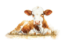 A brown and white cow is standing in the snow.

AI generated content
