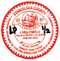 A red and white circular seal for Stanislaus County with text indicating Linda Pinfold as the sealer of weights and measures and a graphic of a person holding scales.

Description generated by AI