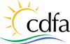 A stylized logo featuring a partial yellow sun with rays above the lowercase letters "cdfa" and two wavy lines in green and blue beneath.

Description generated by AI